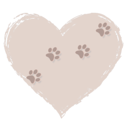 Image is of a heart with brown paw prints tracking over it from bottom left to top right. 